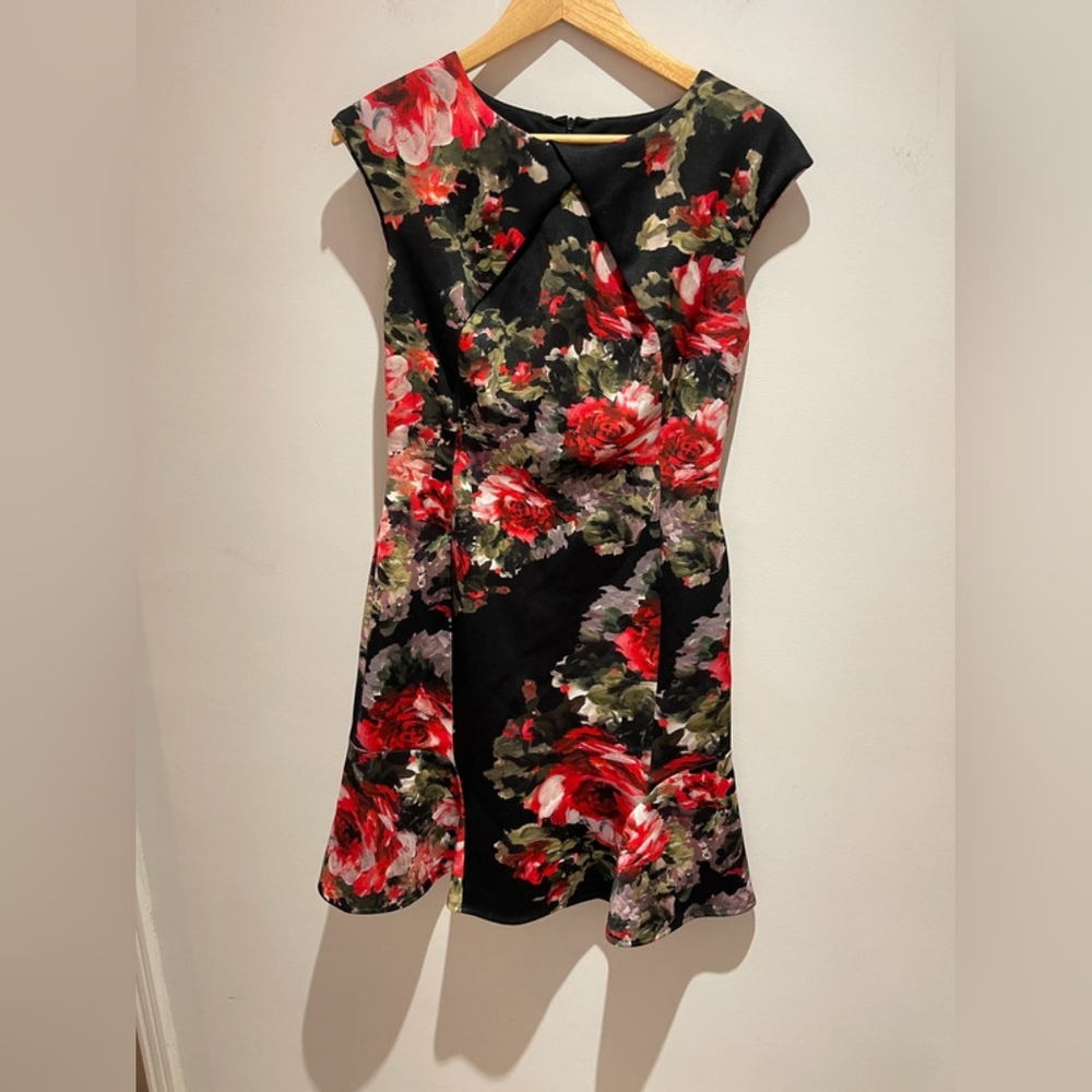 Floral Black and Red Women's Dress